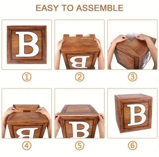 BABY LARGE  4pcs/Set, Vintage Wood Grain Letter Balloon Box, Retro Brown Ballon Blocks