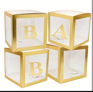 WHITE OR GOLD BABY 4pcs Transparent Balloon Boxes,