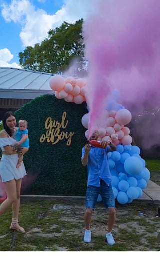 Baby Gender Reveal Cannon Smoke Powder, Confetti, and Streamers in